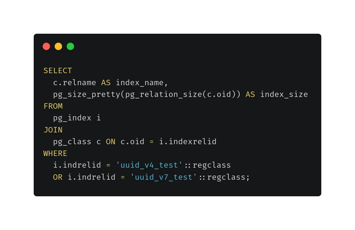 Get index size query
