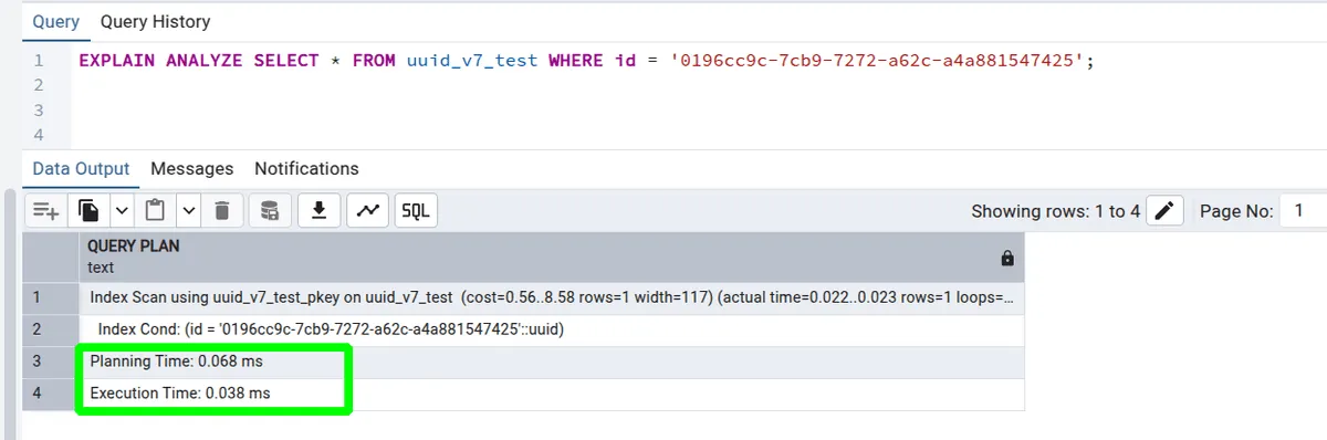 Point lookup UUIDv7 result
