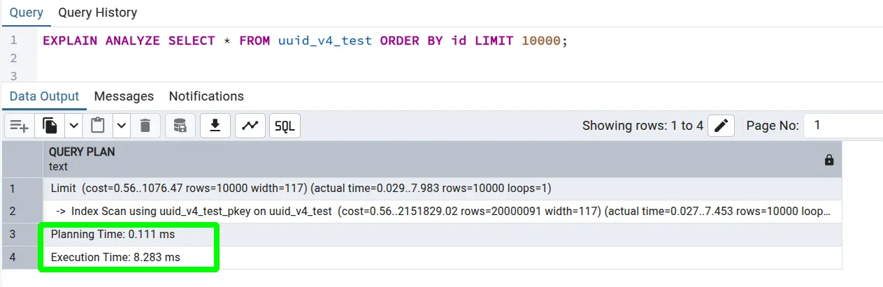 Range scan UUIDv4 result