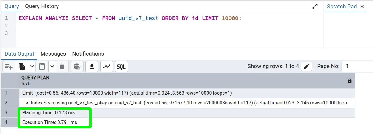 Range scan UUIDv7 result
